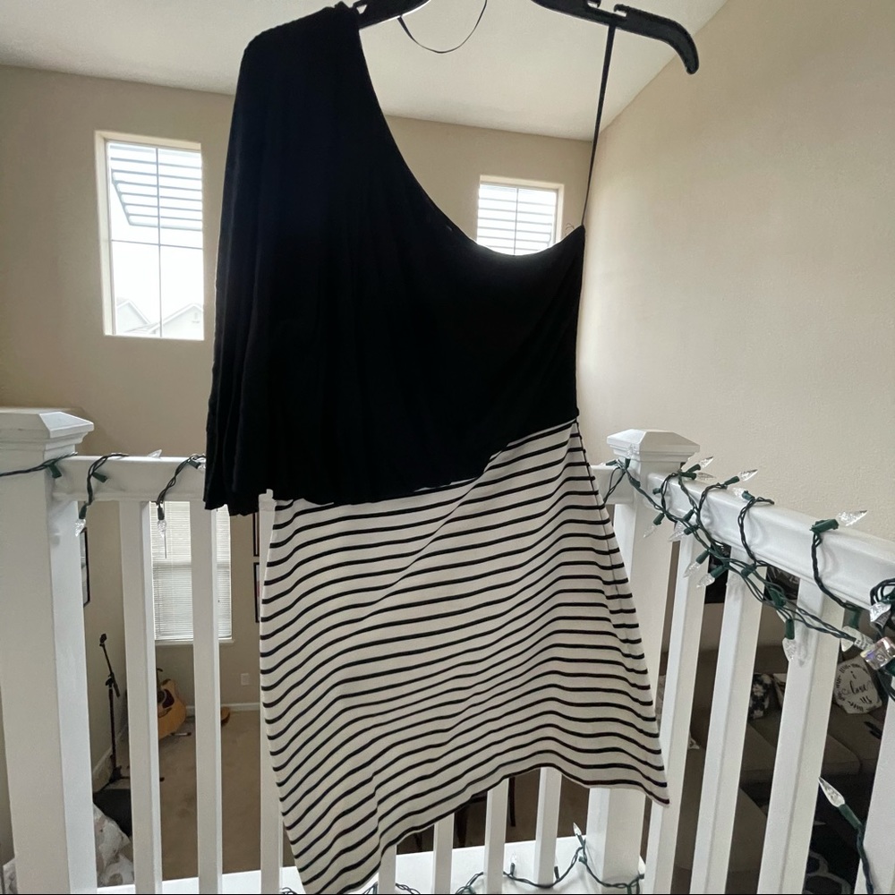 Black & White One Shoulder Mini Dress